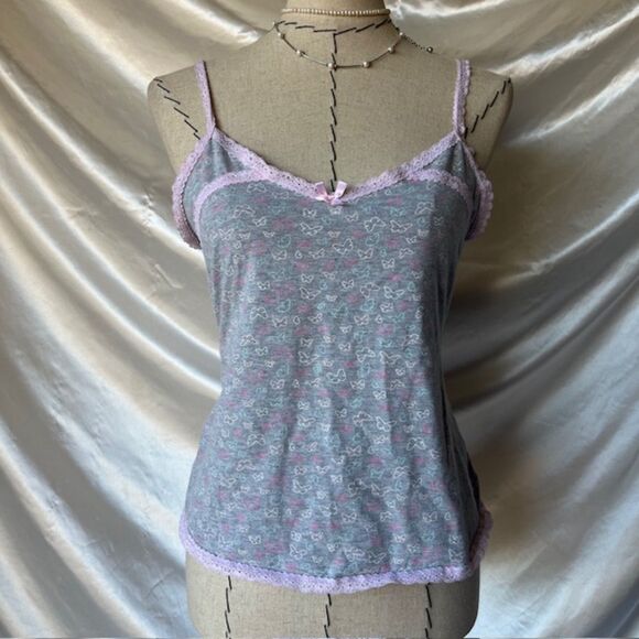 Rene Rafe Pink and gray Lace Coquette Butterfly top - Picture 1 of 7